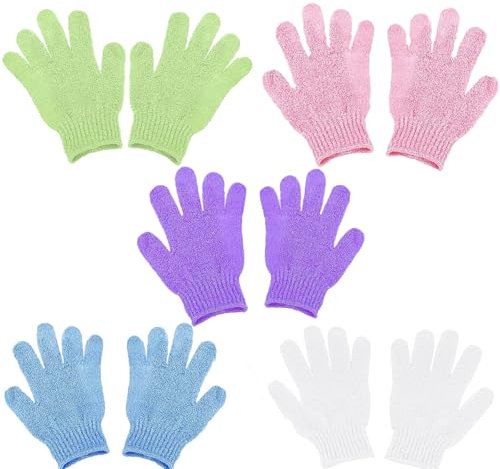 Weenwill Peelinghandschuh,10 Stück Scrubbing Peeling Handschuhe Exfoliating Gloves für Körper und Gesicht Massage Waschhandschuhe für Frauen Dusche Spa Massage (Weiß+Rosa+Lila+Grün+Blau)