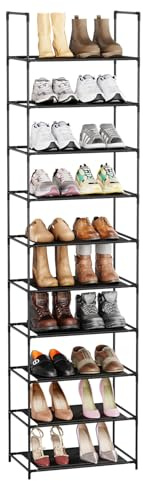 Sekey Étagère à Chaussures 10 étages pour entrée et Salle de Changing, Rangement Chaussures Espace-Saving, étagère à Chaussures Mince avec Cadre métallique Robuste & Non-tissé, 6kg par étage