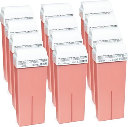 AlmaprofShop Set da 12 PEZZI Ceretta Rullo Rosa, Cera Depilatoria, Ricarica Ceretta Rullo Universale, Pelli Sensibili,Made in Italy.