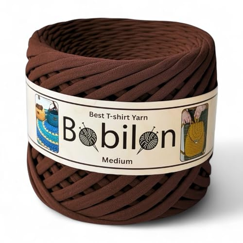 Gomitolo di cotone 7-9 mm per uncinetto, maglieria, macramè, fai da te, nastro jersey morbido, filato Fettuccini Zpagetti T-Yarn - Sweet Brownie