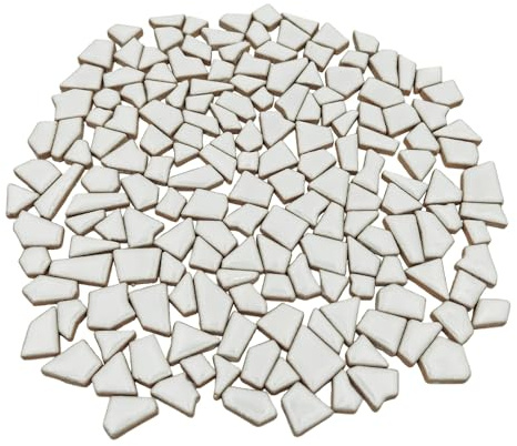 Azulejos de mosaico de cerámica irregulares de 200 g para manualidades, 0,5 x 2 cm, pequeñas piedras de mosaico para hacer mosaicos y decoración de pared (blanco)