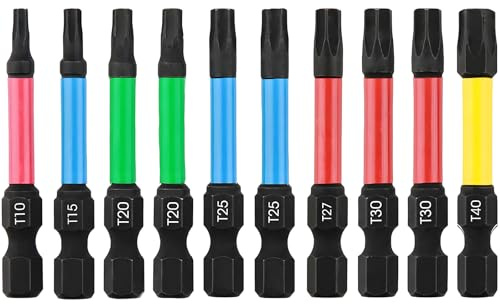 Wjelet 10 Pcs Torx Screwdriver Sets,Torx Bit Set,T10 T15 T20 T25 T27 T30 T40, with 1/4 Hex Shank,Magnetic Screwdriver Bit for Power Tools