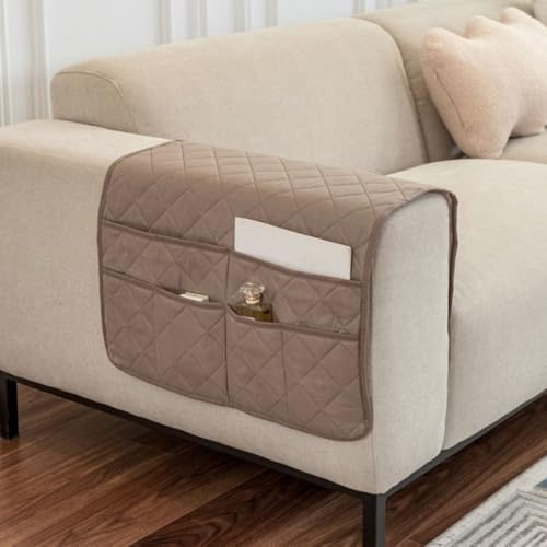 DONGKER Organizer per Braccioli Divano, Porta Telecomando Divano con 6 Tasche, Borsa Portaoggetti Sospesa in Cotone per Telecomandi TV, Cellulare, Riviste, Snack, Telefoni, Libri, Penne