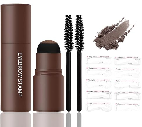 Eyebrow Stamp Kit With Stencils And Brush - Waterproof Hairline Powder And Root Touch Up Stick For Men & Women Covers Grey Roots Sparse Brows Portable Easy Application Contouring Tool (Dark Brown)