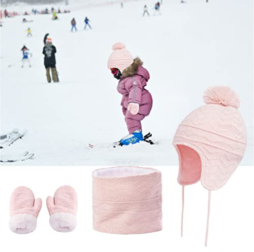POENVFPO 3 St Babymössa Scarf Handskar Set, Stickad Fleecefodrad & Mjuka Varma Tillbehör för Vinter Utomhusbruk för 1-3 år Gamla Barn (POENVFPOq1c48sa5wt-10319775)