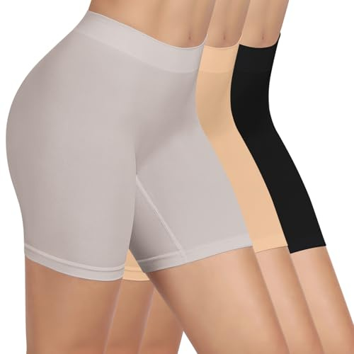 SIHOHAN Short Cycliste Femme, Boxer, Legging Court, Culotte pour Robe, sous-vêtement de Cyclisme, Taille Haute et Confortable (Noir+Beige+Gris, M)