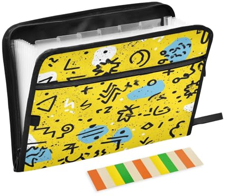 susiyo Modern Spot Motif Accordion File Organizer,13 Pockets Expanding File Folder with Zipper,A4 Letter Size Portable Accordion Expanding File Folders with Colour Labels for Home Office School
