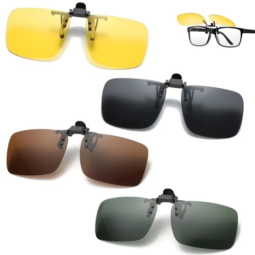 Dexpally 4 Pezzi Clip Occhiali da Sole Polarizzati Lenti da Sole Sovrapponibili Lenti da Sole da Applicare Su Occhiali da Vista Copri Occhiali da Sole a Clip Ribaltabili a 180° adatti per chi guida