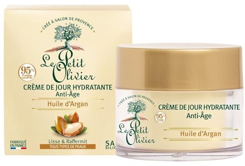 LE PETIT OLIVIER - Crème de Jour Hydratante Anti-Âge - Huile d'Argan, Vitamine C & Acide Hyaluronique - Lisse & Illumine- Tous Types De Peaux - 99% D'Origine Naturelle - Fabriqué en France - 50 ml