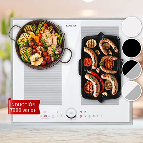 Klarstein Placa Induccion Eléctrica 7000W, Vitrocerámica Inducción Eléctrica de 4 Fuegos, Placas de Cocción de Sobremesa, Control Táctil, Placas de Cocción de Inducción, Placas Eléctricas para Cocinar