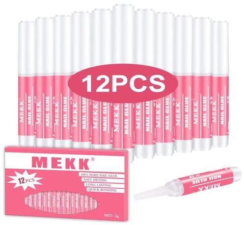 MEKK Nail Glue,Super Strong & Long-Lasting Nail Glue for Acrylic Nails,Press Ons & Nails Tips,Professional Adhesive for Nail Art Supplies,0.07OZ/PCS (12PCS)