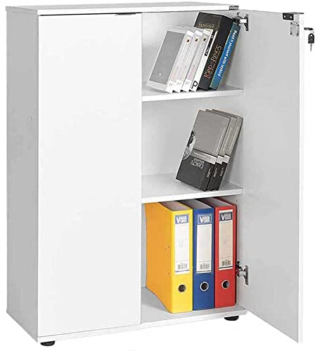 BAKAJI Armario archivador de Documentos de 2 Puertas, Mueble de Oficina, módulo de estantería, 3 estantes, para casa, Estudio, Porta Documentos con Llave y Cierre de Cerradura (Blanco)