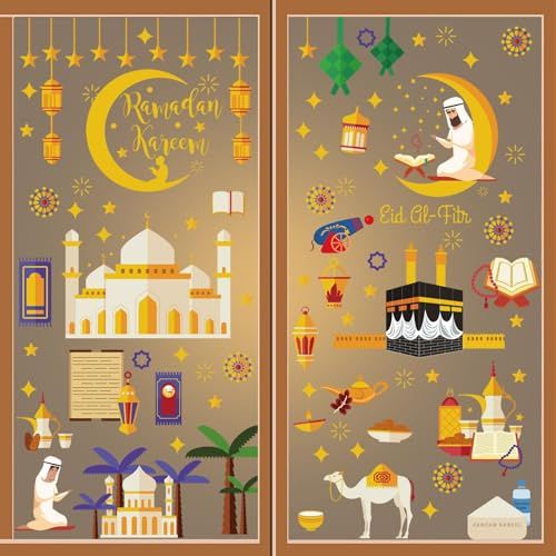Ramadan fönsterbilder, 196 stycken Eid Mubarak-fönsterklistermärken, ramadan-dekorationer, Eid Mubarak-dekoration, Eid Ramadan-muslimska klistermärken, fönsterdekoration, självhäftande klistermärken för muslimska
