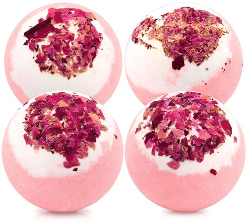 KASTU Dried Flower Bath Bombs Salt Balls,4-Pack Gift Set,Rose Extract Essential Oils,Moisturizing Dry Skin,Fizzy Spa,Relaxation,Self Care,Relaxing,Bubble Bath Bomb Gifts Idea for Men Women