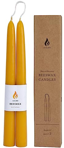 2PCS 9 Natural Beeswax Taper Candles, Dripless Smokeless, Long Lasting