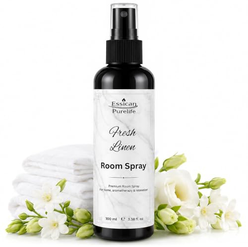 Essican Purelife Fresh Linen Room Spray Air Freshener Spray for Home 100ml | Vegan Formula, Mineral Oil Free, Fresh Laundry Scent, Long-Lasting Sprays Odour Neutraliser, Home Fragrance, Office, Bathroom