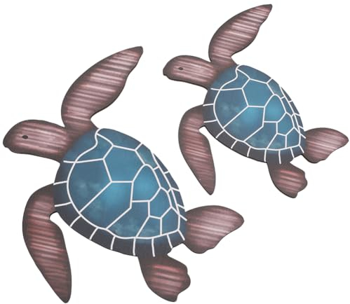 CREATCABIN 2 Pieza Decoración Pared Madera Tortuga MarinaArte ParedCasa CampoOcéanoPlayaDecoración ColganteDecoración Costera Tortuga Vintage para LagoCasaBañoDecoración Interior Exterior