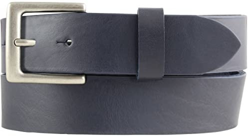 BELTINGER Gürtel aus Vollrindleder mit altsilberner Gürtelschließe 3,5 cm | Jeans-Gürtel für Damen Herren 35mm | Chino-Gürtel oder Trachten-Gürtel | Marine 90cm
