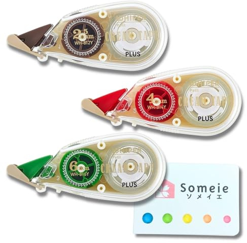 Set di 3 correttori a nastro Whiper Petit color crema, set da 2,5 mm, 4 mm, 6 mm (1/10, 1/6, 1/4) e note adesive WH-812Y 51-641, WH-814Y 51-642, WH-816Y 51-644