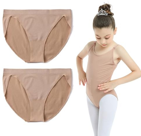 UILYNIU 2er-Pack Ballett Dance Slip Panty Tanzen Unterwäsche,Mädchen Unterhosen Tanz Baumwolle Unterwäsche Slips Ballet Gymnastik-Unterhosen, Nahtlose Höschen für 5–10 Jahre alte Mädchen (Hautfarbe)