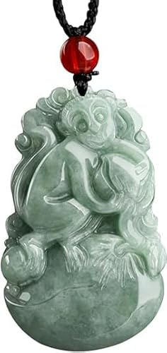 Theaque Natural Grade A Jadeite Jade Chinese 12 Zodiac Necklace Animal Necklace Dragon Year Necklace Feng Shui Necklace (Monkey)