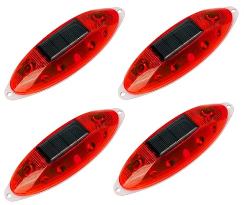 Aolyty Solar Strobe Warning Light Outdoor, Bright Solar Safety Flashing Light 4 Pack Road Signs IP54 Waterproof for Construction Site, Traffic, Dock, Marine, Stop Sign (Red)