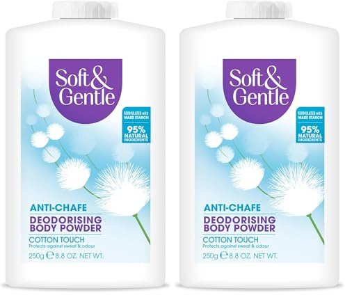 SOFT & GENTLE Fresh Cotton Talc Free Cotton Body Powder 250g, Deodorising Personal Hygiene Against Moisture, Friction & Odour, Prevent Smudging After Self-Tanning & Facial Makeup, Baby Powder