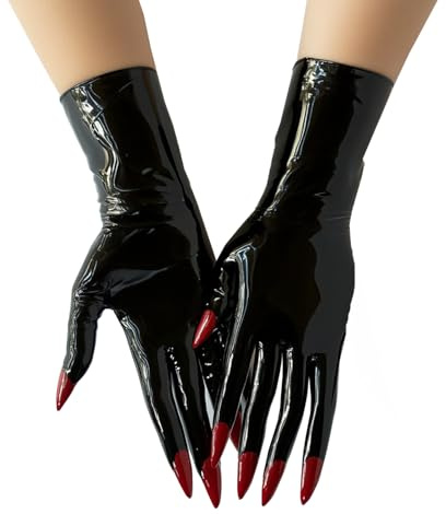 GREEFEI Handgjorda korta latexhandskar, långa gummihandskar för män kvinnor, halloween cosplay tillbehör, Svart, L