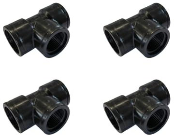 Conector de manguera en T de polipropileno, PN10, 1/2 x 1/2 x 1/2 pulgadas, rosca interior, 4 unidades