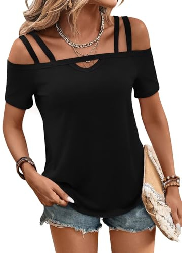 Bliwov Womens Cold Shoulder Tops Cute Sexy Short Sleeve Summer T Shirts