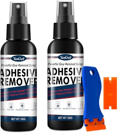 Removedor Pegamento Spray 200 ml con raspador – removedor adhesivo extra fuerte, limpieza rápida elimina etiquetas, pegatinas y residuos adhesivos tenaces para cinta adhesiva – Sin residuos