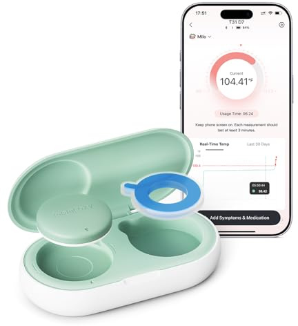 Momcozy Wearable Digital Thermometer for Baby, Medical-Grade Accurate Smart Thermometer, Instant Reads, APP Real-time Monitoring for Infants & Kids, Hypoallergenic 3M Stiker,Bluetooth, Green
