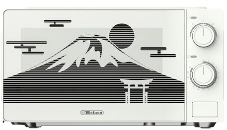 Belaco Microwave Oven with Mountain Fuji Design, 20L Solo Microwave, Compact Kitchen Microwave with Multiple Power Levels, Quick Reheat & Defrost