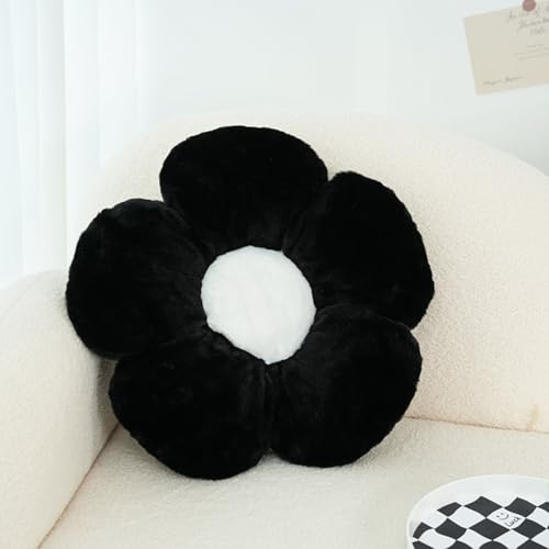 kkrrammii Blomkudde dekorativ blommig kudde mjuk plysch golv prydnadskudde söt sittkudde för bäddsoffa vardagsrum sovrum dekor (svart)