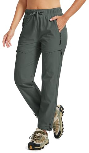 MoFiz Donna Pantaloni Escursionismo Outdoor Cargo Trekking Lavoro Traspirante Idrorepellente Pant con 5 Tasche Zip Verde Militare EU XL