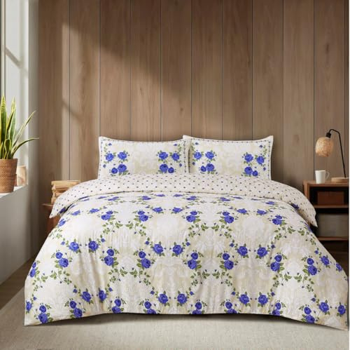 WEAVERS: 4 Piece Luxury Soft Microfiber Bedding Set With Duvet Cover Fitted Sheet And Pillowcases – Modern, Comfortable & Easy Care. (Size King - Design Christy Blue)