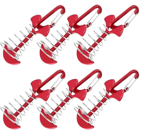 Toyvian Estacas de Aluminio para Tiendas de Campaña, 6 Piezas en Forma de Espina de Pescado, Anclaje Resistente para Camping y Deportes al Aire Libre Resorte y Anillo en D