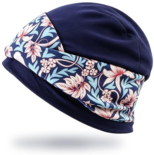 IGXX Bonnet de Chimiothérapie pour Femme, Headwear Élastique et Respirant pour Perte de Cheveux, Turban Doux Sans Couture, Bleu Marine