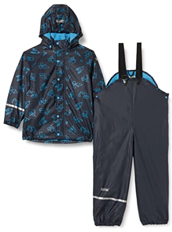CareTec Baby und Kinder Regenjacke und Regenhose mit Fleece Futter im Set, Dark Navy (778), 92