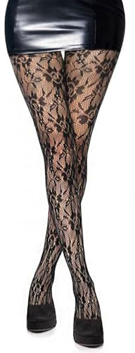 Simply Joshimo Collants résille à motif noir pour femme / Collant tendance à motifs pour dames (rayé), rose, Taille unique