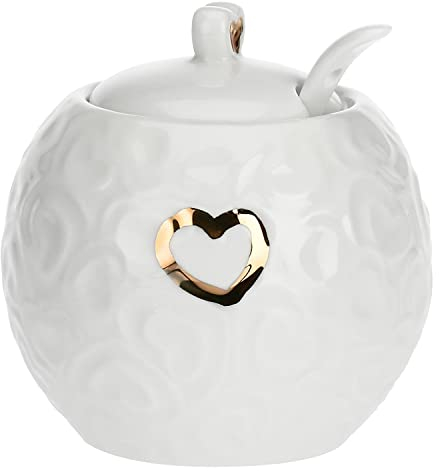 PORCELLANA LA Bianca Porcelaine Valentino Oro sucrier avec Couvercle et cuillère, 9 onces Go, Nylon/A