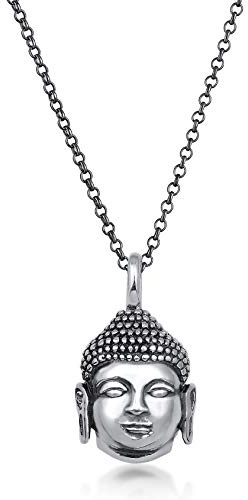 Kuzzoi Esclusiva Collana da Uomo ossidata annerita con Ciondolo a Testa di Buddha (16 mm) in Stile Vintage, Catena massiccia per Uomo e Amico, Catena Buddista in Argento 925, Lunghezza 60 cm