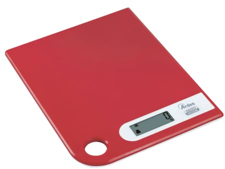 ARDES - AR1PA1/R Superdünne rote digitale Küchenwaage, platzsparend, leicht aufhängbar, elektronische Lebensmittelwaage, LCD-Display, rot