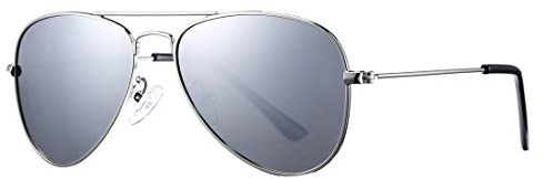 COASION Kids Polarized Sunglasses Metal Frame UV400 Protection Glasses for Baby and Children (A7 Silver Frame/Silver Mirror Lens)