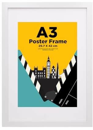 EGOFINE A3 Frame,100% Solid Wood,A3 Picture Frame Matted for A4, A3 Photo Frames with Acrylic Glass,Certificate Frame for Wall Mounting,29.7 X 42 cm Poster Frames for Portrait,White