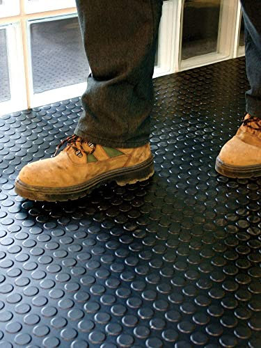 Revestimiento de Caucho Antideslizante | Suelo de Goma PVC Negro 1mm Diseño Botones (140_x_400 CM)