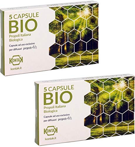 2x Kontak Propoli Bio Italiana Capsule Per Diffusori Ambientali, 5 capsule Propolair -> Pacchetto contenete 2 confezioni da 5 capsule | Difese Immunitarie, respirazione [+ Omaggio a Marchio Vipharma]
