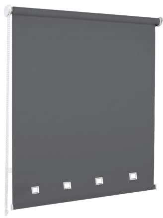 Square Eyelet Light Filtering Roller Blinds, Dark grey (W 240cm x H 165cm) | Polyester Fabric, Trimmable, Daylight window Blind, Child Safe, Easy Fit, Suitable for Home Office, Cord Control.