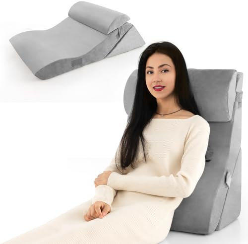 COSTWAY Set di 3 Cuscini a Cuneo per Letto, Cuscino Inclinato Ergonomico con Copertura Lavabile in Lavatrice, Set di Cuscini Triangolari in Spugna, per Soggiorno Camera da Letto