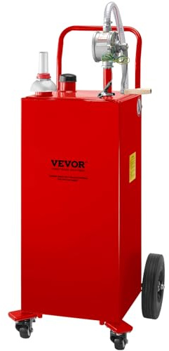 VEVOR 30 Gallon Fuel Caddy, Gas Storage Tank & 4 Wheels, with Manual Transfer Pump, Gasoline Diesel Fuel Container for Cars, Lawn Mowers, ATVs, Boats, More, Red